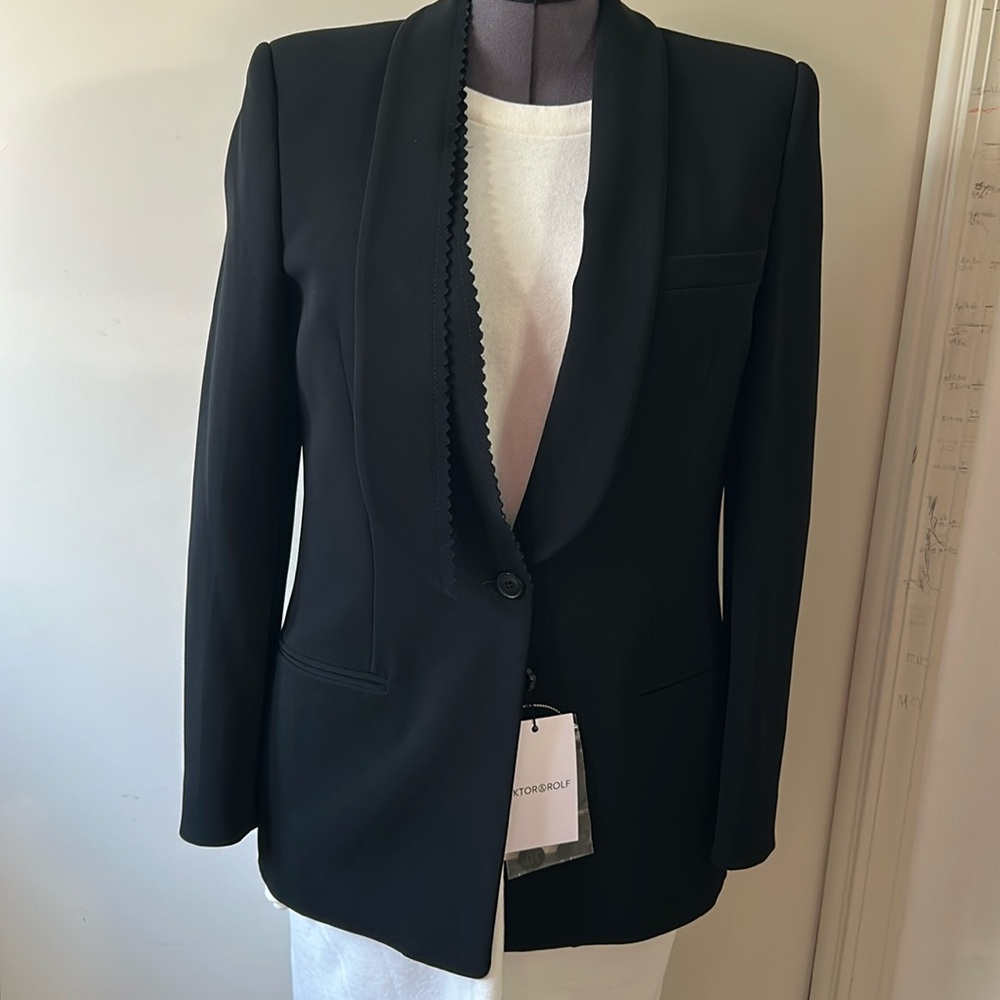 NWT VIKTOR & ROLF BLACK CREPE BLAZER SZ 14/XL